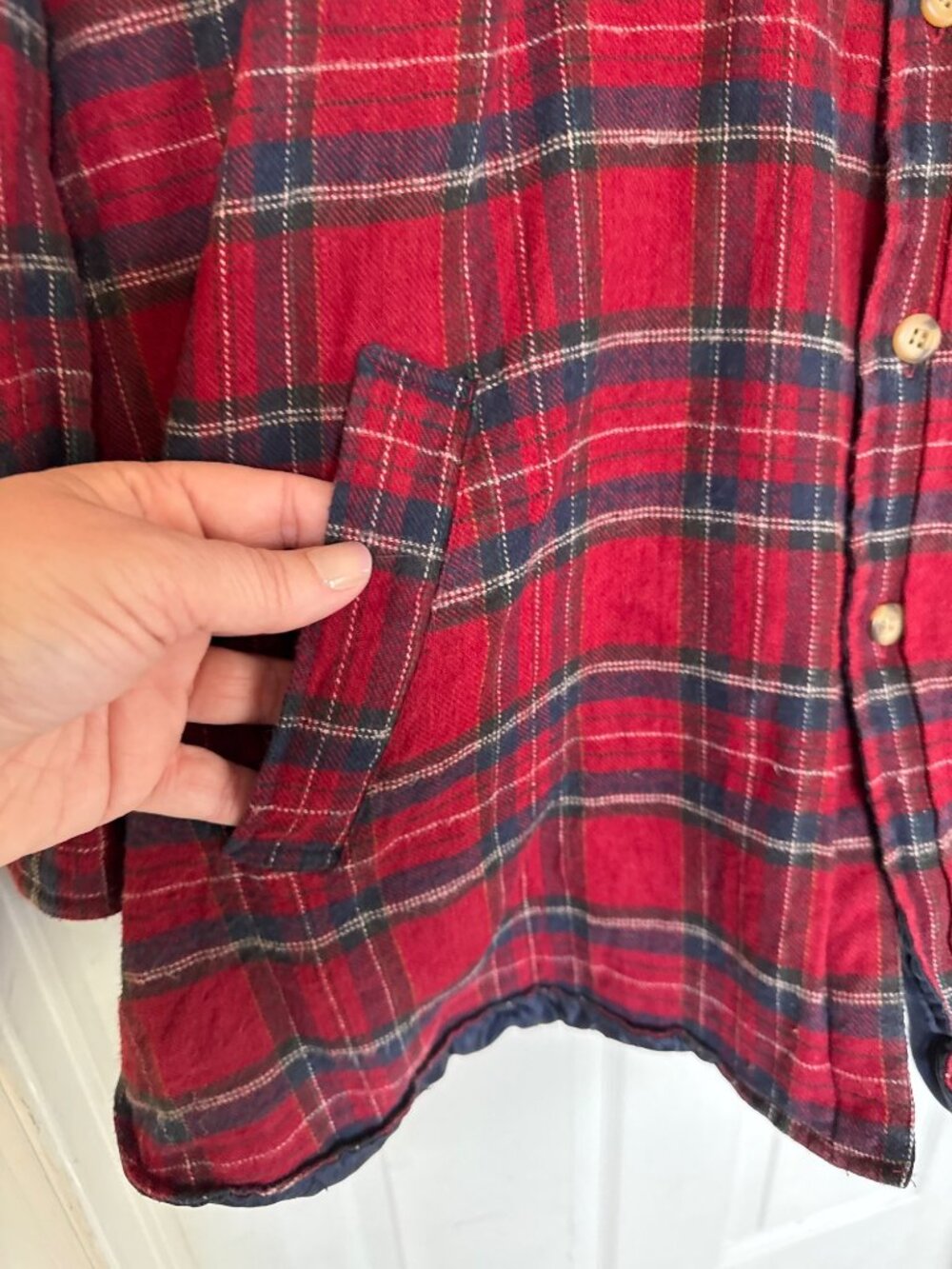 Vintage 90's New Ground Red Plaid Button Down Shacket Size XL - Picture 5 of 6